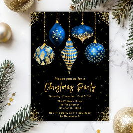 Invitación Blue and Gold Ornaments Christmas Party