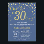 Invitación Blue and Gold Surprise 30th Birthday Diamond<br><div class="desc">Sorpresa 30 cumpleaños invitación con fondo de diamante Purpurina azul y oro. confetti de efecto metalizado dorado. Cumpleaños de adultos. Cumpleaños de hombres o mujeres. Para una mayor personalización,  haga clic en el botón "Personalizar" y utilice nuestra herramienta de diseño para modificar esta plantilla.</div>