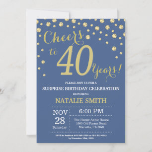 Invitación Blue and Gold Surprise 40th Birthday Diamond
