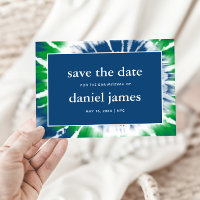 Blue and Green Tie Dye Save the Date Anunciation