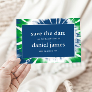 Invitación Blue and Green Tie Dye Save the Date Anunciation