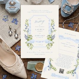 Invitación blue and greenery all in one RSVP DETAILS wedding