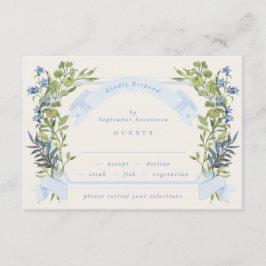 Invitación blue and greenery garden crest wreath wedding rsvp