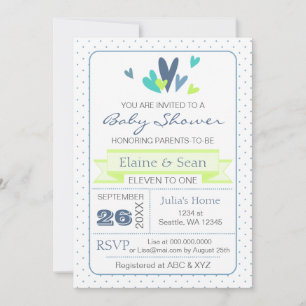 Invitación Blue and Lime Hearts Blue Boys baby ducha invitan