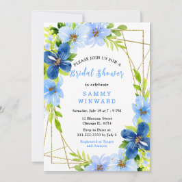 Invitación Blue and Navy Flowers with Foliage Bridal Shower