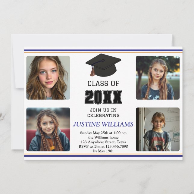 Invitación Blue and Orange Graduation (Anverso)