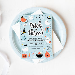 Invitación Blue and Orange Halloween 3rd Birthday Invitation