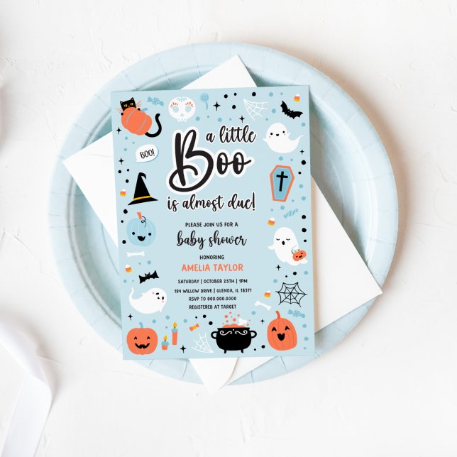 Invitación Blue and Orange Halloween - Baby Shower Invitation (Blue and Orange Halloween - Baby Shower Invitation)