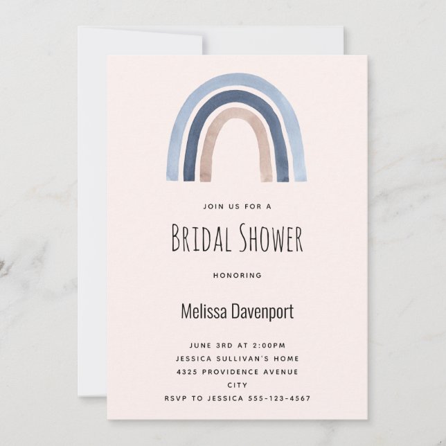 Invitación Blue and Peach Rainbow Boho Design Shower (Anverso)