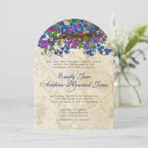 Invitación Blue and Pink Cherry Blossom Tea Stain Invitations
