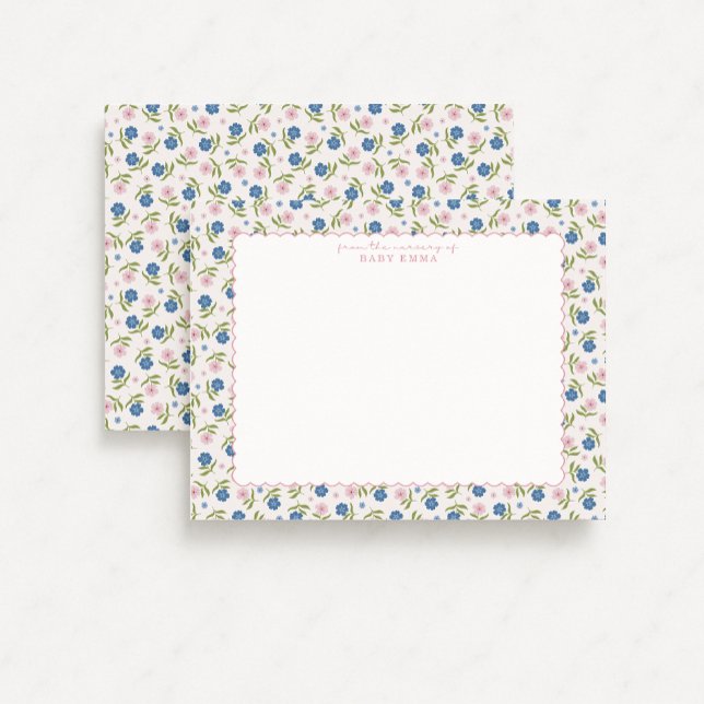 Invitación Blue and Pink Floral Hand Drawn Scallop note card (Subido por el creador)