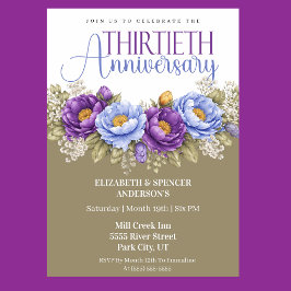 Invitación Blue and Purple Peony 30th Wedding Anniversary