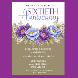 Invitación Blue and Purple Peony 60th Wedding Anniversary