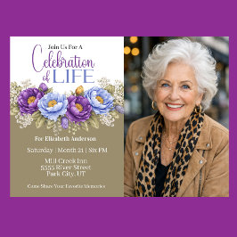 Invitación Blue and Purple Peony Celebration Of Life