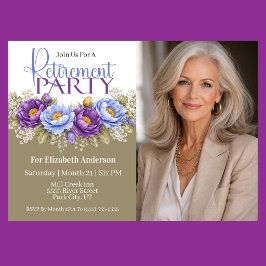 Invitación Blue and Purple Peony Retirement Party