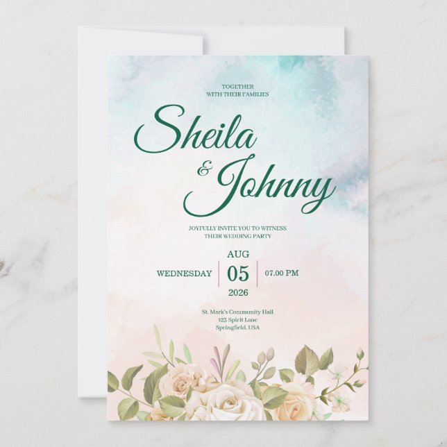 Invitación Blue and Salmon Pastel Elegance Wedding Invitation (Reverso)