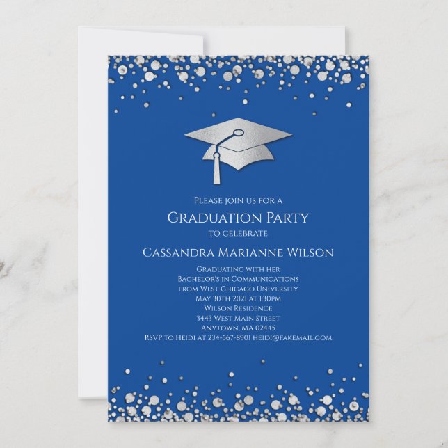 Invitación Blue and Silver Graduation (Anverso)