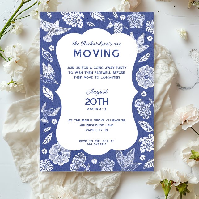 Invitación Blue and White Birds Moving Away Party Invitation (Subido por el creador)