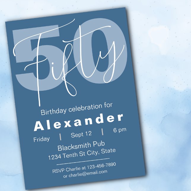 Invitación Blue And White Feliz 50 cumpleaños (Subido por el creador)