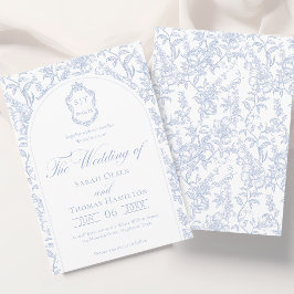 Invitación Blue and White Floral Chinoiserie Monogram Wedding