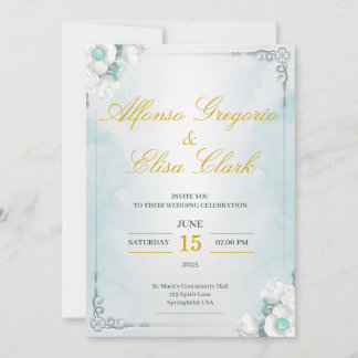 Invitación Blue and White Flower Beauty Wedding Invitation