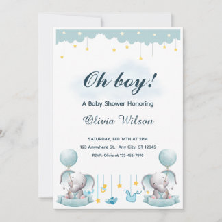 Invitación Blue and White Playful Baby Shower Invitation