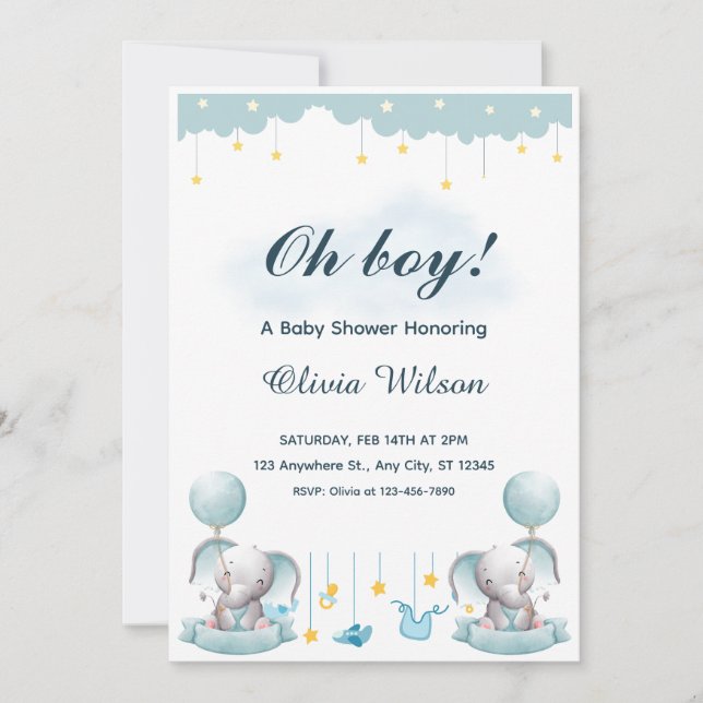 Invitación Blue and White Playful Baby Shower Invitation (Anverso)