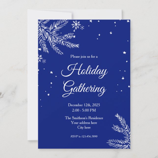 Invitación Blue and White Snowflake 5"x7" Holiday Gathering (Anverso)