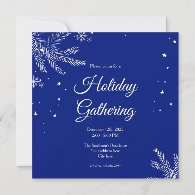 Invitación Blue and White Snowflake Square Holiday Gathering (Anverso)