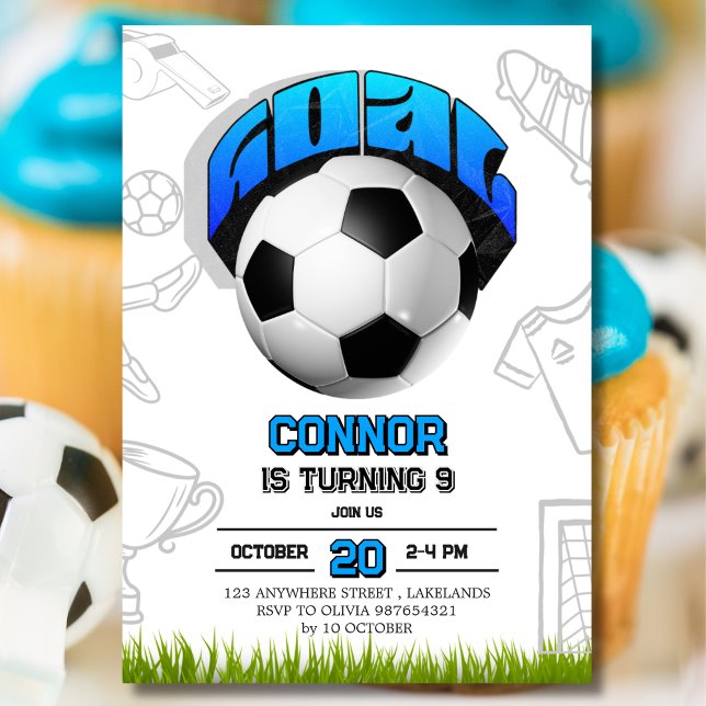 Invitación Blue and White Soccer Ball Birthday Party  (Subido por el creador)