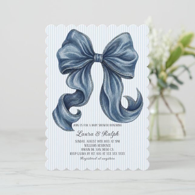 Invitación Blue and White Stripes Baby Shower (Anverso de pie)