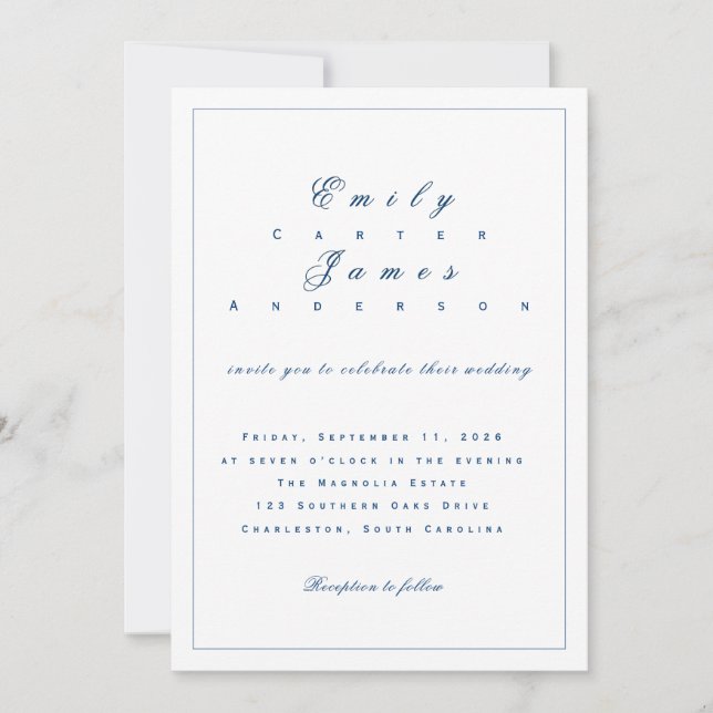 Invitación Blue and White Wedding Invitation (Anverso)