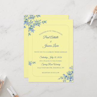 Invitación Blue and Yellow Floral Wedding Invitation