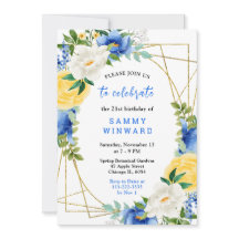 Blue and Yellow Flowers with Foliage Birthday