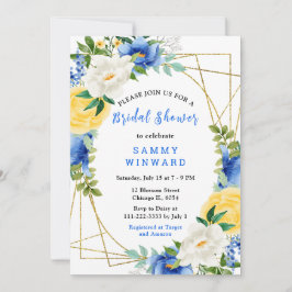 Invitación Blue and Yellow Flowers with Foliage Bridal Shower
