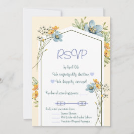 Invitación Blue And Yellow Wildflowers Geometric RSVP Card