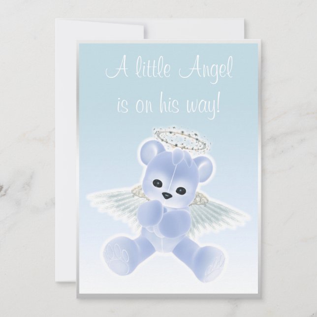Invitación Blue Angel Teddy Bear Baby Shower (Anverso)