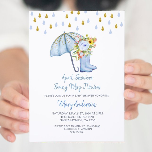 Invitación Blue April Showers Bring May Flowers Baby Shower (Subido por el creador)