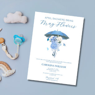 Invitación Blue April Showers Bring May Flowers Baby Shower