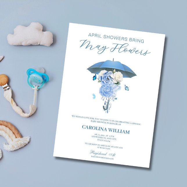 Invitación Blue April Showers Bring May Flowers Baby Shower (Subido por el creador)