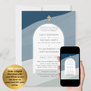 Invitación Blue Aqua Boda de foto masiva de la Iglesia Nupcia