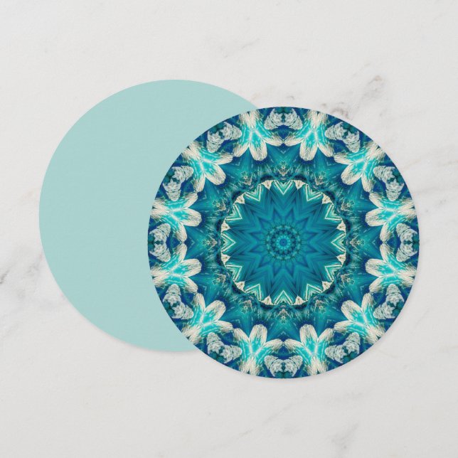 Invitación Blue Aqua Mandala Rosette Retro Hippie (Anverso / Reverso)