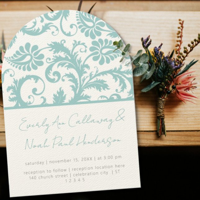 Invitación Blue Aqua Mint Boda Verde Victoriana Damask (Subido por el creador)