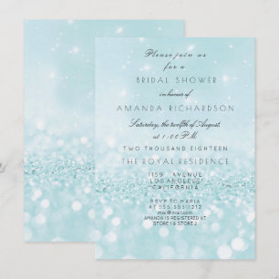 Invitación Blue Aqua Pastel Sparkly Purpurina Bridal Shower