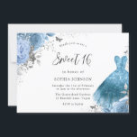 Invitación Blue Aqua Silver Vestido y Flores Dulces 16<br><div class="desc">Blue Aqua Silver Dress & Flowers Sweet 16 Invitation Más elegantes diseños florales Quinceanera en nuestra tienda!</div>
