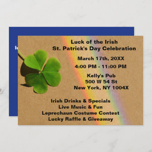 Invitación Blue arcoiris y Green Clover Bebe Irlandés