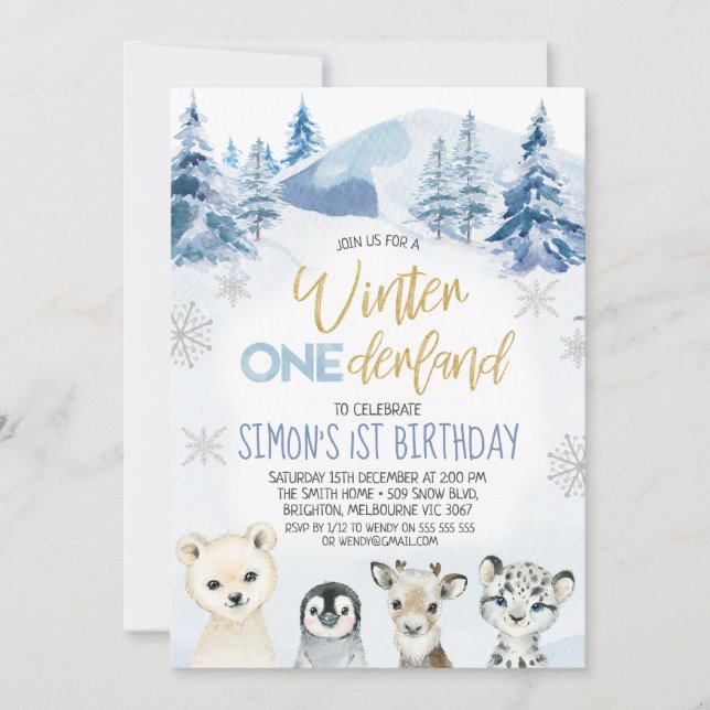 Invitación Blue Arctic Animals Invierno Nacimiento de Tierra (Anverso)