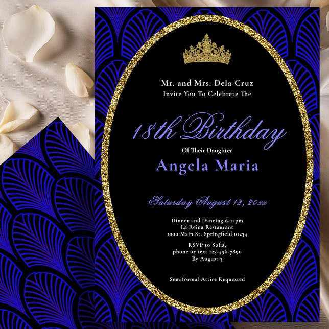 Invitación Blue Art Deco 18th Birthday Debut (Subido por el creador)