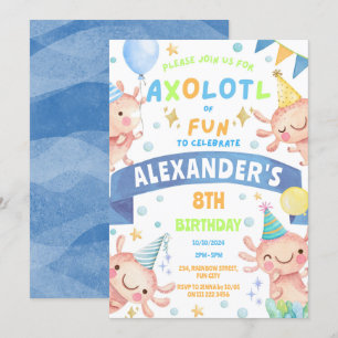 Invitación Blue Axolotl Cute Salamander Aniversario Acuático