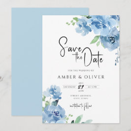 Invitación Blue Baby Blue Floral Leaves Blue Light Save the D
